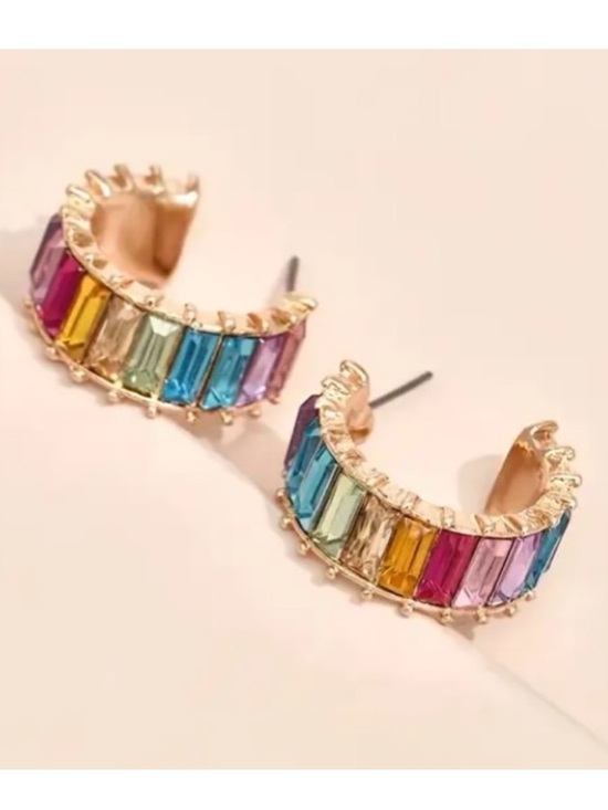Jewelry - Rainbow Multicolor Crystal C Shape Hoops Stud Earrings